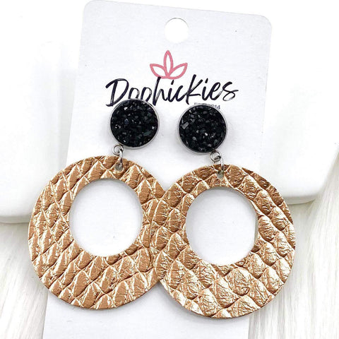 2" Black & Rose Gold Python Lil' O Dangles -Leather Earrings