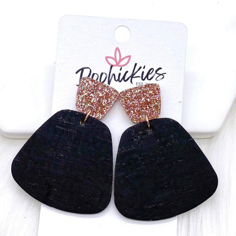 2" Rose Glitter & Black Jasmines -Cork Earrings