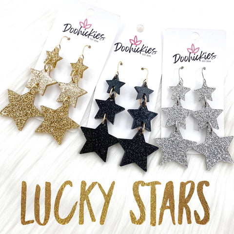 3.25" Lucky Star Waterfall Drops -New Years Acrylic Earrings