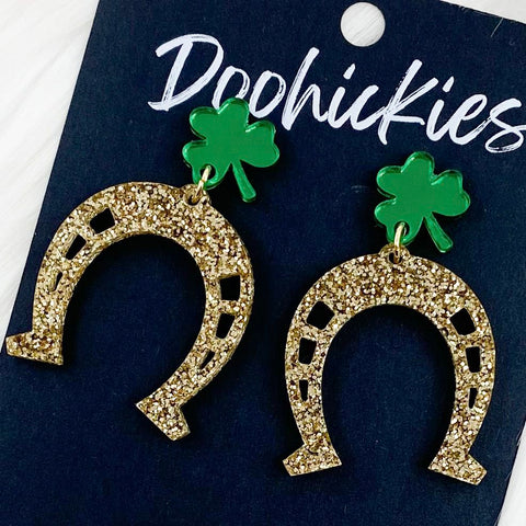 2" Lucky Horseshoe Dangles - St. Paddy Acrylic Earrings