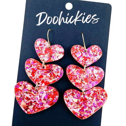 Valentine Party Glitter Waterfall Acrylic Hearts -Earrings – Doohickies  Wholesale