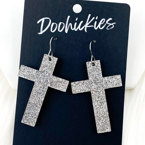 Glitter Cross Dangles- Acrylic Earrings