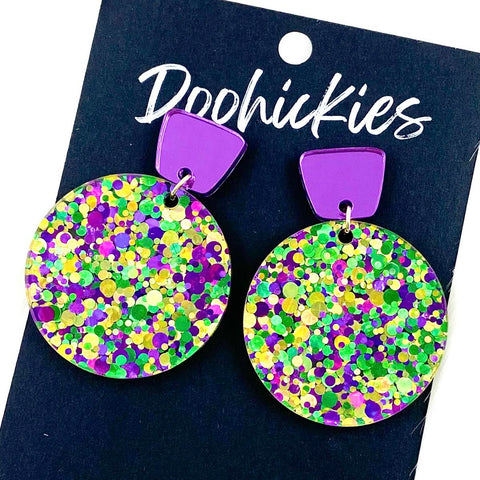 2" Mardi Gras Glitter Piggybacks -Acrylic Earrings