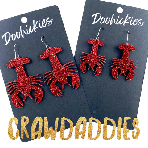 Glittery Red Crawfish Acrylic Dangles (2 Sizes) -Earrings