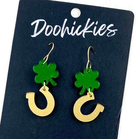 NEW St.Patrick's Day Shamrock Glitter Earrings Acrylic Statement