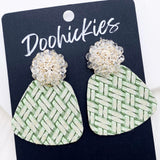 2" Crystal Pom & Metallic Green Basketweave Jasmine Dangles - St. Paddy Earrings