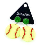 2" Custom Engraved Softball Dangles -Softball Earrings