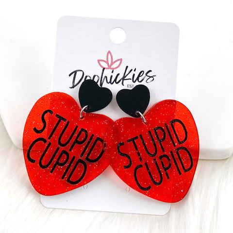 2" Stupid Cupid Heart Dangles -Valentine's Acrylic Earrings