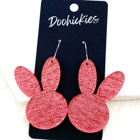 2.5" Pink Saffiano Bunny Heads -Easter Earrings