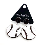 2" Custom Engraved Baseball Dangles -Baseball Earrings