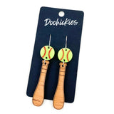 3" Bat & Ball Dangles -Sports Earrings