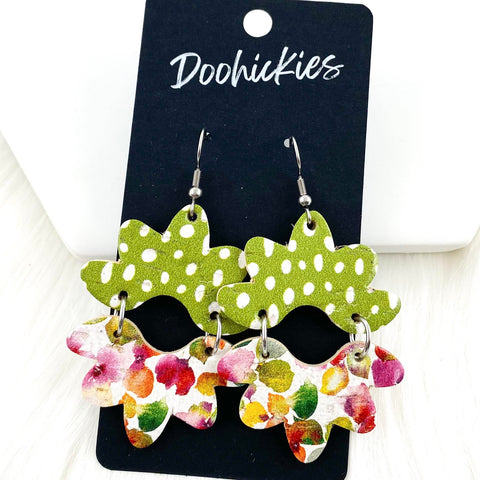 2.5" Green Doodle Dots & Bright Floral Blossoms -Spring Earrings