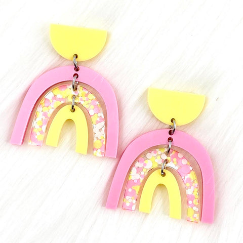 2" Pastel Pink & Yellow April Acrylic Dangles- Spring Earrings