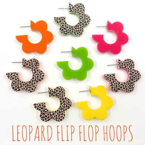 1.5" Leopard Flip Flop Hoops -Spring Acrylic Earrings