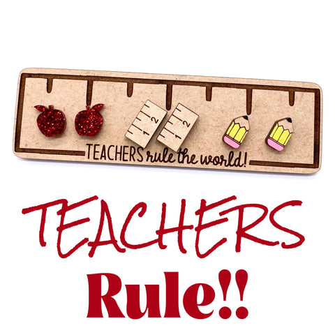 Teachers Rule the World: Apple/Ruler/#2 Pencil -School Earrings