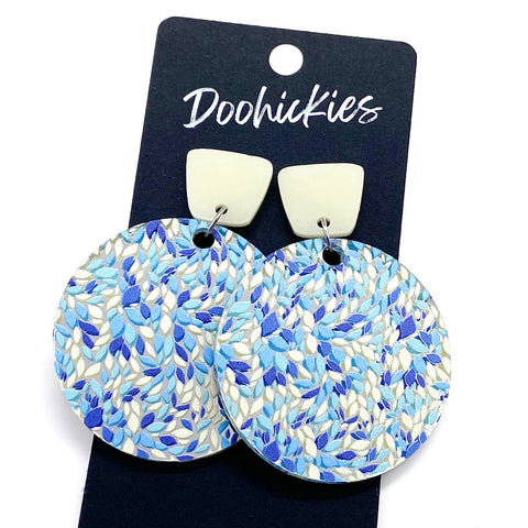 2" Cream Trapezoid & Blue Vine Piggyback Dangle- Spring Acrylic Earrings