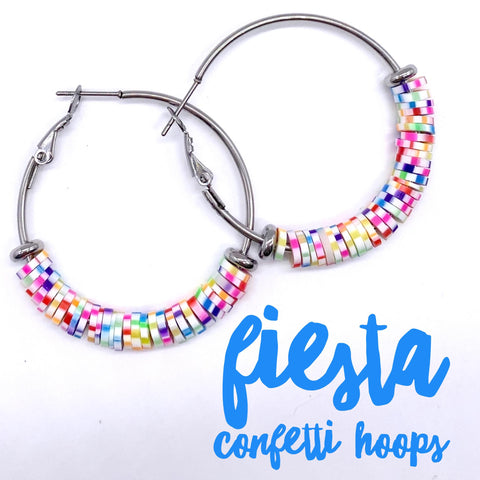 1.5" Fiesta Confetti Heishi Hoops -Cinco de Mayo Earrings