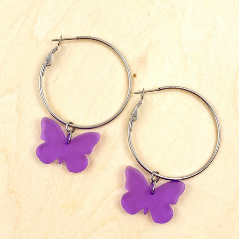 Purple Butterfly Hoops- Spring Earrings