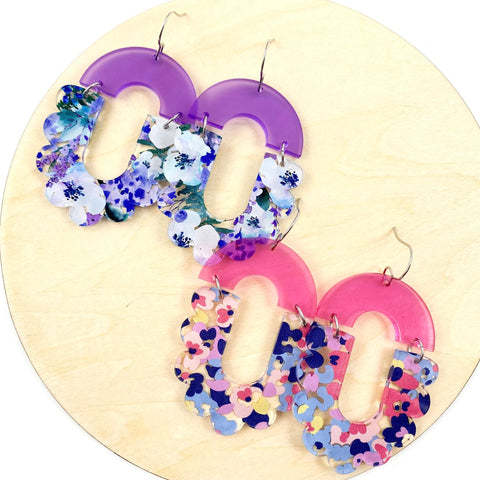 2.25" Pretty Floral Maria Dangles - Spring Acrylic Earrings