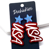 2" Layered USA Acrylic Dangles- Patriotic Earrings