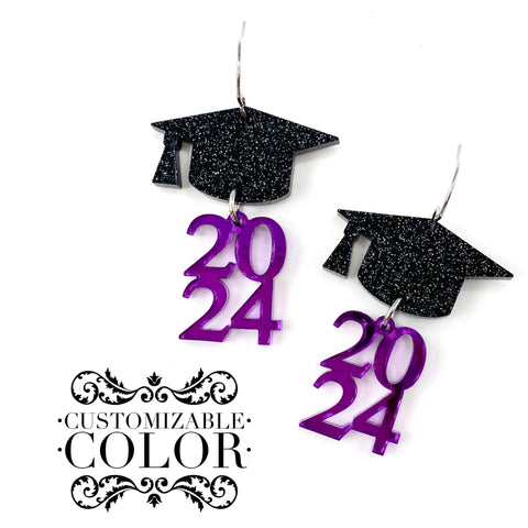 1.5" Custom 2024 Grad Cap Dangles- Graduation Earrings