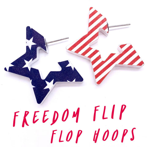 1.5" Freedom Flip Flop Hoops -Patriotic Acrylic Earrings