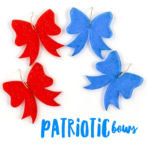 1.5" American Jelly Glitter Bow Acrylics -Patriotic Earrings