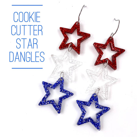 3" Cookie Cutter American Star Drops - Patriotic Acrylic Earrings