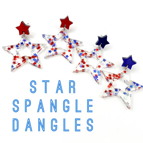 1.75" Star Spangled Cutout Stars - Patriotic Acrylic Earrings