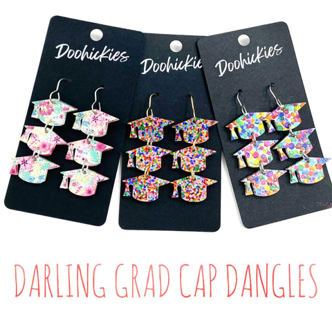 2" Darling Grad Cap Dangle Drops- Graduation Earrings