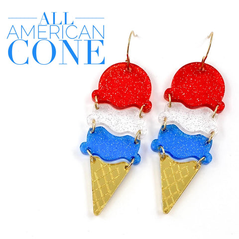 2.5" All American Cone Acrylics - Patriotic Earrings