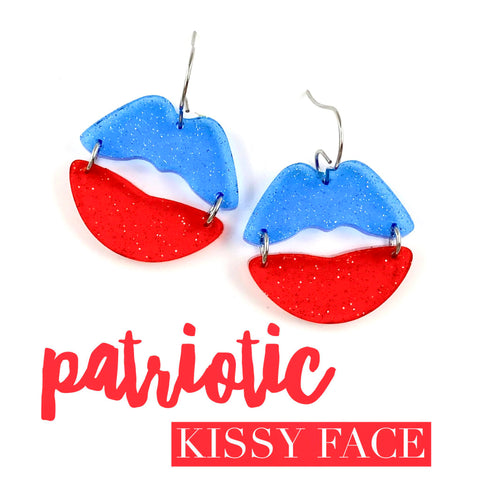 1.25" Patriotic Jelly Shimmer Kissy Face- Patriotic Earrings