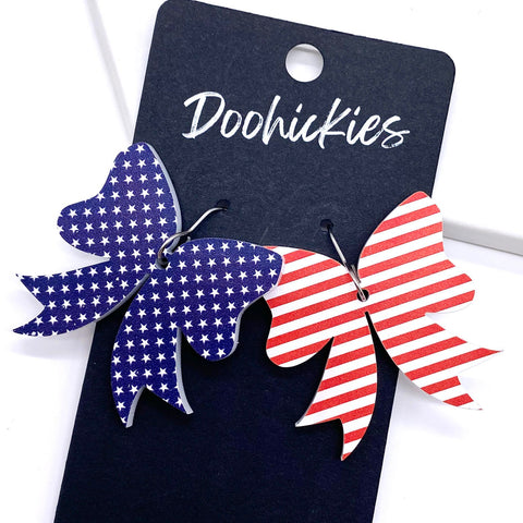 1.5" Stars & Stripes Bow Acrylics -Patriotic Earrings