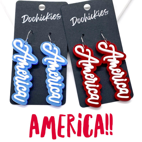 2.25" Layered America Acrylics- Patriotic Earrings