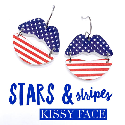 1.25" Stars & Stripes Kissy Face- Patriotic Earrings