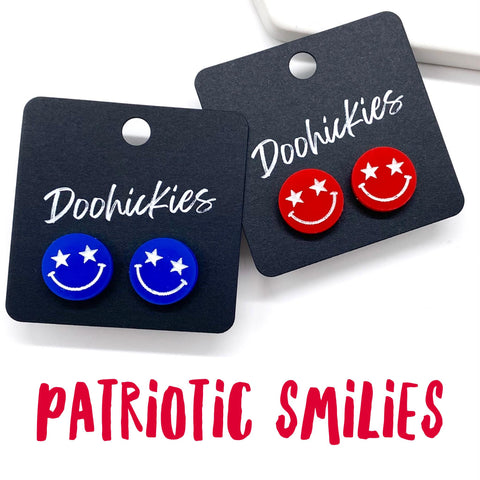 15mm Star Struck Smilies- Patriotic Earrings