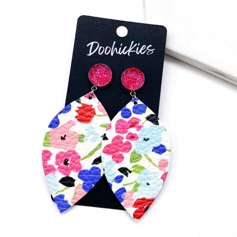 3" Hot Pink & Summer Blooms Dangle Leafs -Summer Earrings