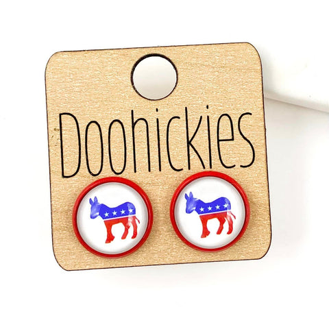 12mm Democrat Donkey in Red Settings - Political Earrings