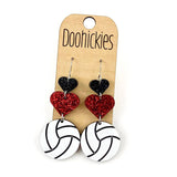 2.5" Custom Volleyball Heart Drop Dangles - Sports Earrings