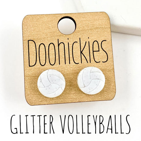 12mm Glitter Acrylic Volleyball Studs - Sports Earrings