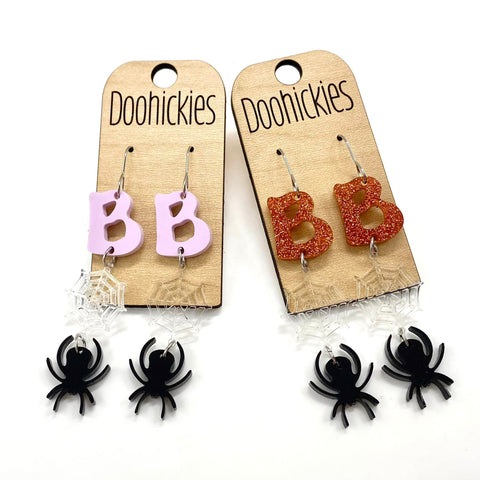 2.5" BOO Dangles - Spider Web & Spider Halloween Acrylic Earrings