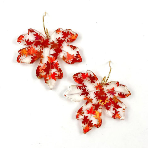 1.5" Leaf Print Acrylic Leaf Dangles - Fall Earrings