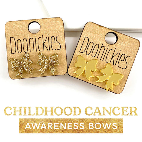 15mm Childhood Cancer Awareness Acrylic Bow Studs - Awareness Earrings