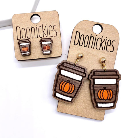 Pumpkin Spice Latte Earrings (Studs or Dangles) - Fall Earrings