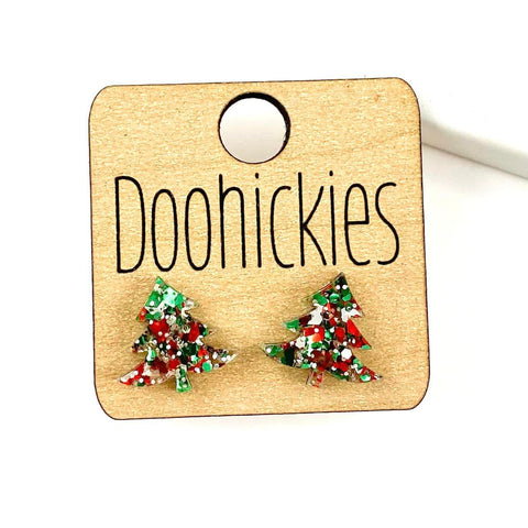 15mm Christmas Glitter Swoopy Tree Studs - Christmas Earrings