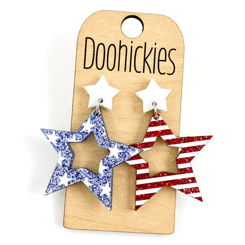 1.75" Glitter Star & Stripes Cutout Stars - Patriotic Acrylic Earrings