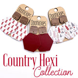 2" Walnut Cubes & Country Hexi Collection - Christmas Dangle Earrings