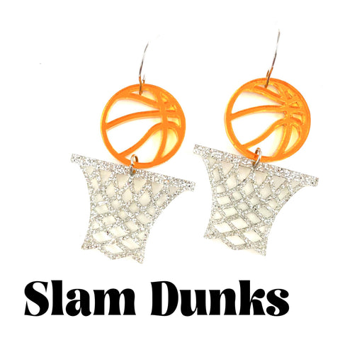 2" Slam Dunks - Acrylic Basketball Earrings