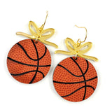 RTS 2" Custom Bows & Basketball Dangles - Sports Earrings