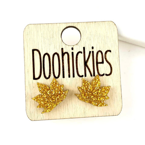 RTS Iridescent Yellow Glitter Leaf Studs - Fall Acrylic Singles